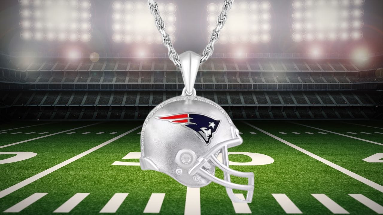 Show Your Team Spirit with the New England Patriots True Fan Silver 1 20 ct t.w Diamond Helmet Necklace