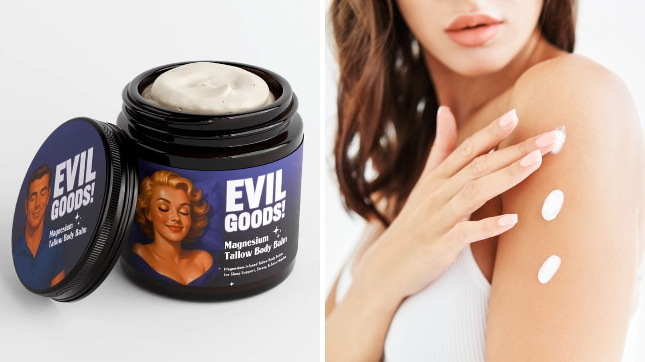 Evil Goods Magnesium Balm Made with Grass-Fed Tallow for Deep Sleep and Muscle Relief